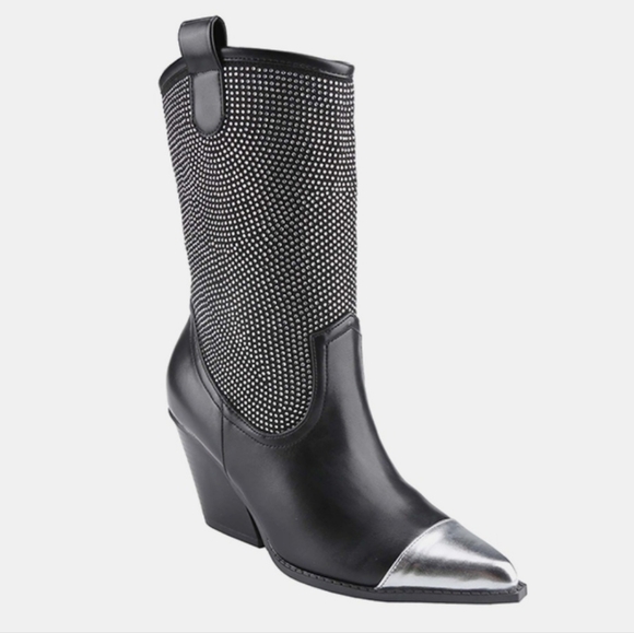 weeboo Shoes - Weeboo Chunky Heel Rhinestone Western Cowboy Boots